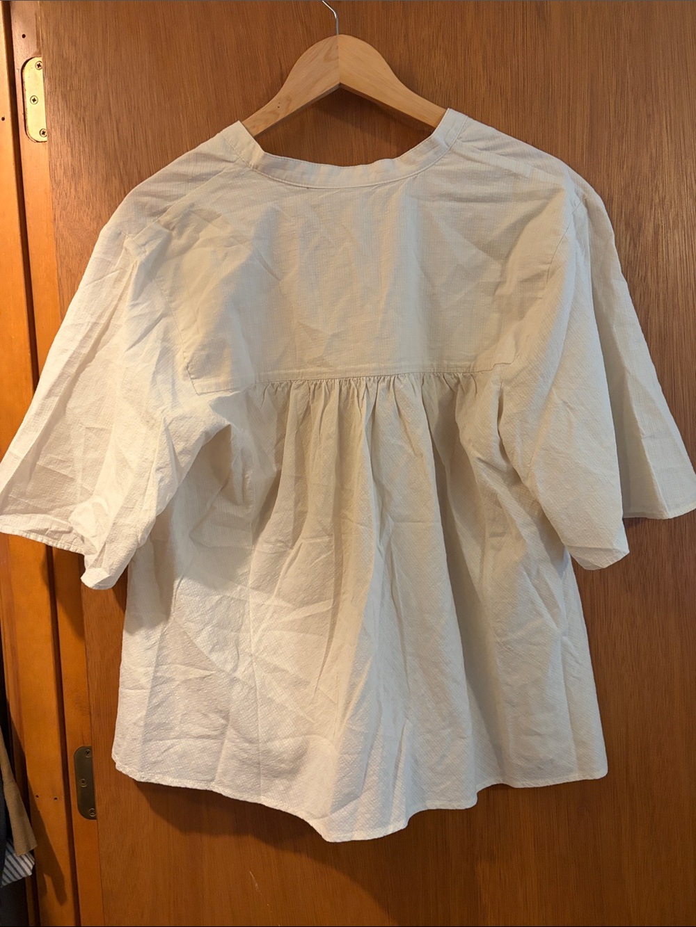 Everlane Cream Short-Sleeve Tie-Neck Blouse - Picture 3 of 4